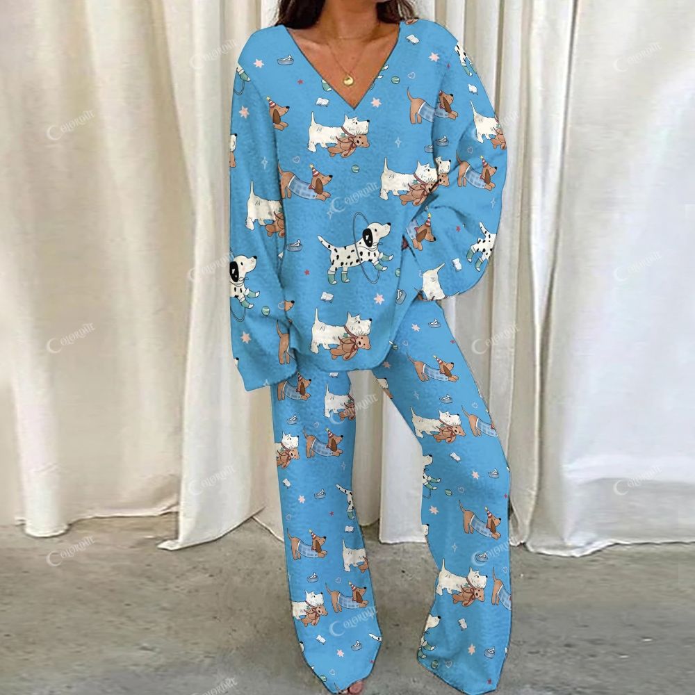 Colordate Dog Print Loungewear Set For Women