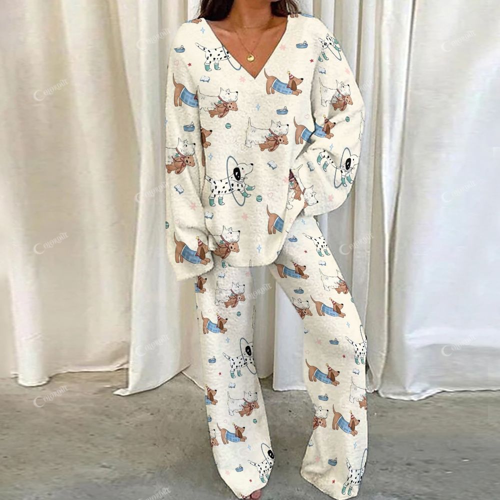 Colordate Dog Print Loungewear Set For Women
