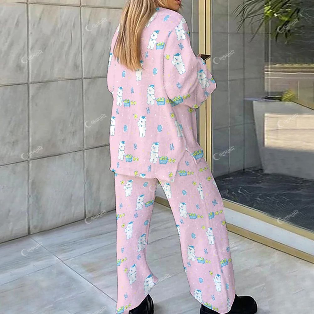 Colordate Bear Print Loungewear Set For Women