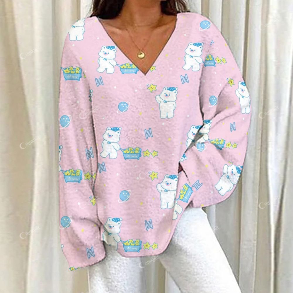 Colordate Bear Print Loungewear Set For Women