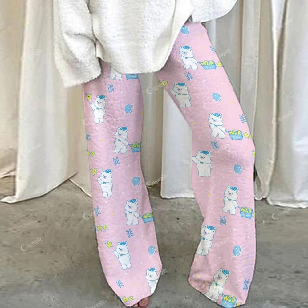 Colordate Bear Print Loungewear Set For Women