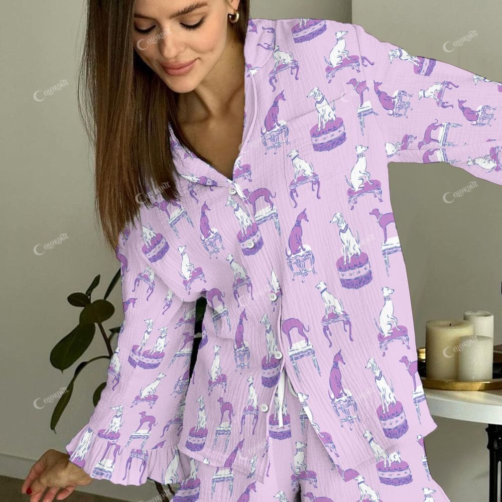Colordate Women's Dog Vintage Printed Linen Cotton Suit