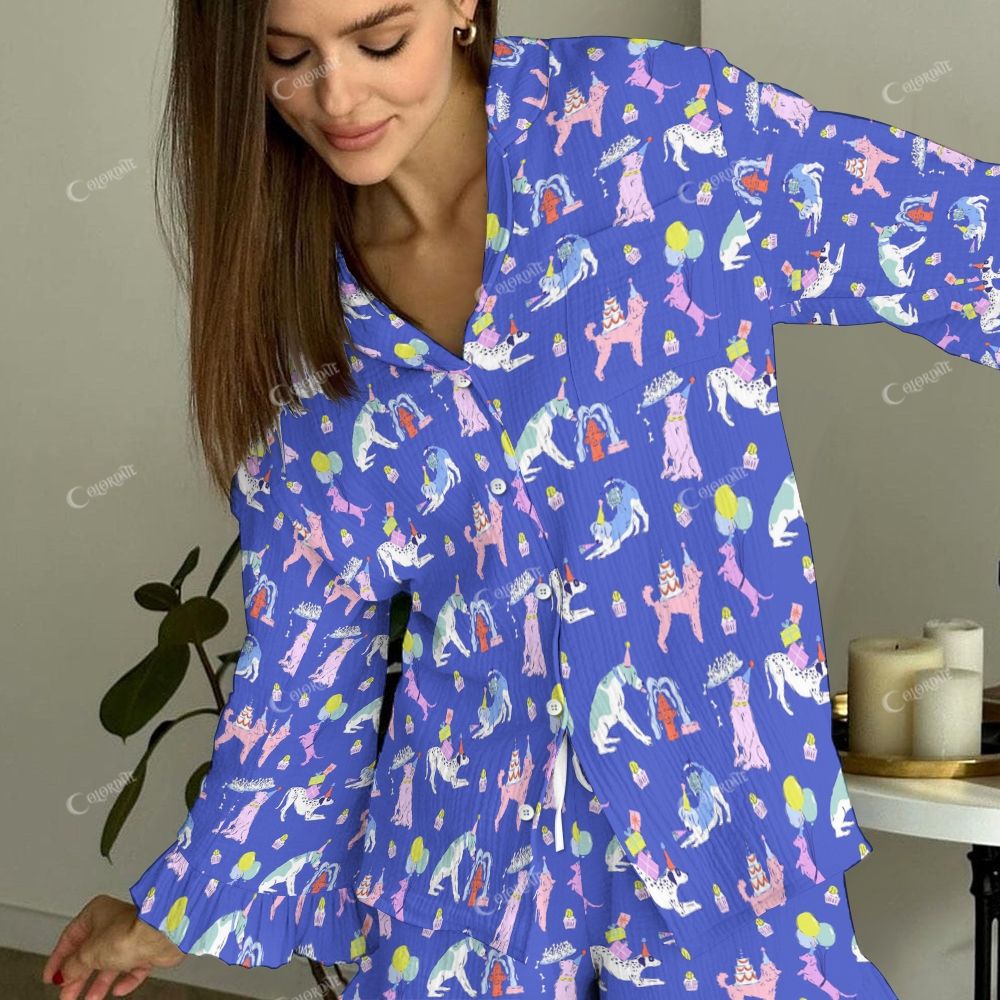 Colordate Women's Dog Vintage Printed Linen Cotton Suit