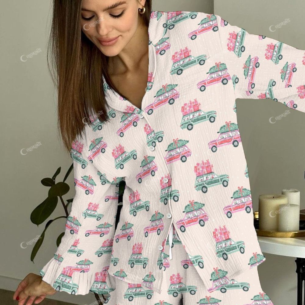 Colordate Women's Car Vintage Printed Linen Cotton Suit
