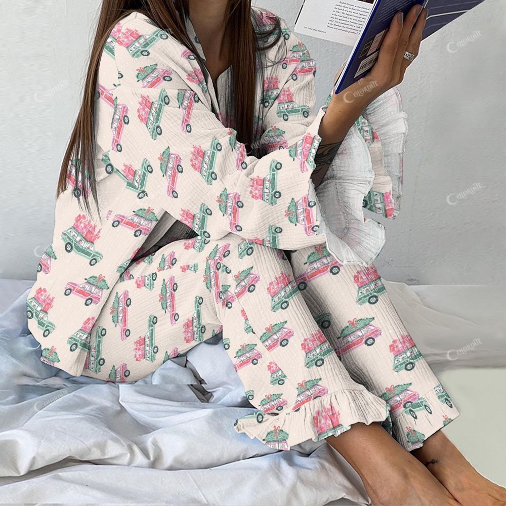 Colordate Women's Car Vintage Printed Linen Cotton Suit