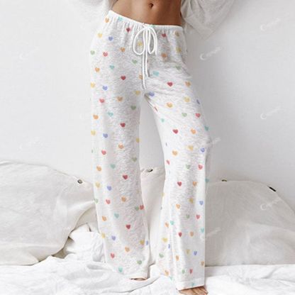 Colordate Blissful Hearts Women's Colorful Heart Print Long Sleeve Cotton Homewear Set