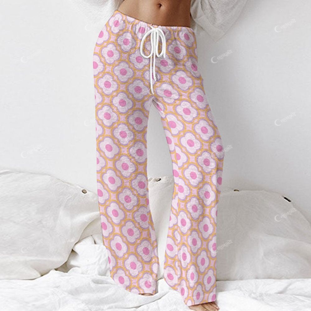 Colordate Women's Flower Print Long Sleeve Cotton Homewear Set