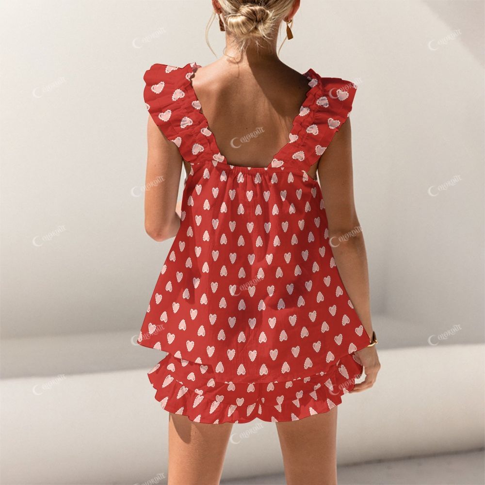 Colordate Heart Print Short Tank Top Shorts Pajama Set