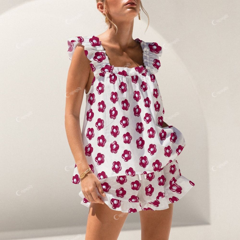 Colordate Flower Print Short Tank Top Shorts Pajama Set