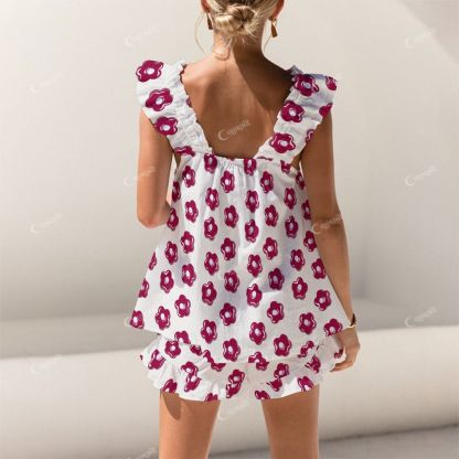 Colordate Flower Print Short Tank Top Shorts Pajama Set