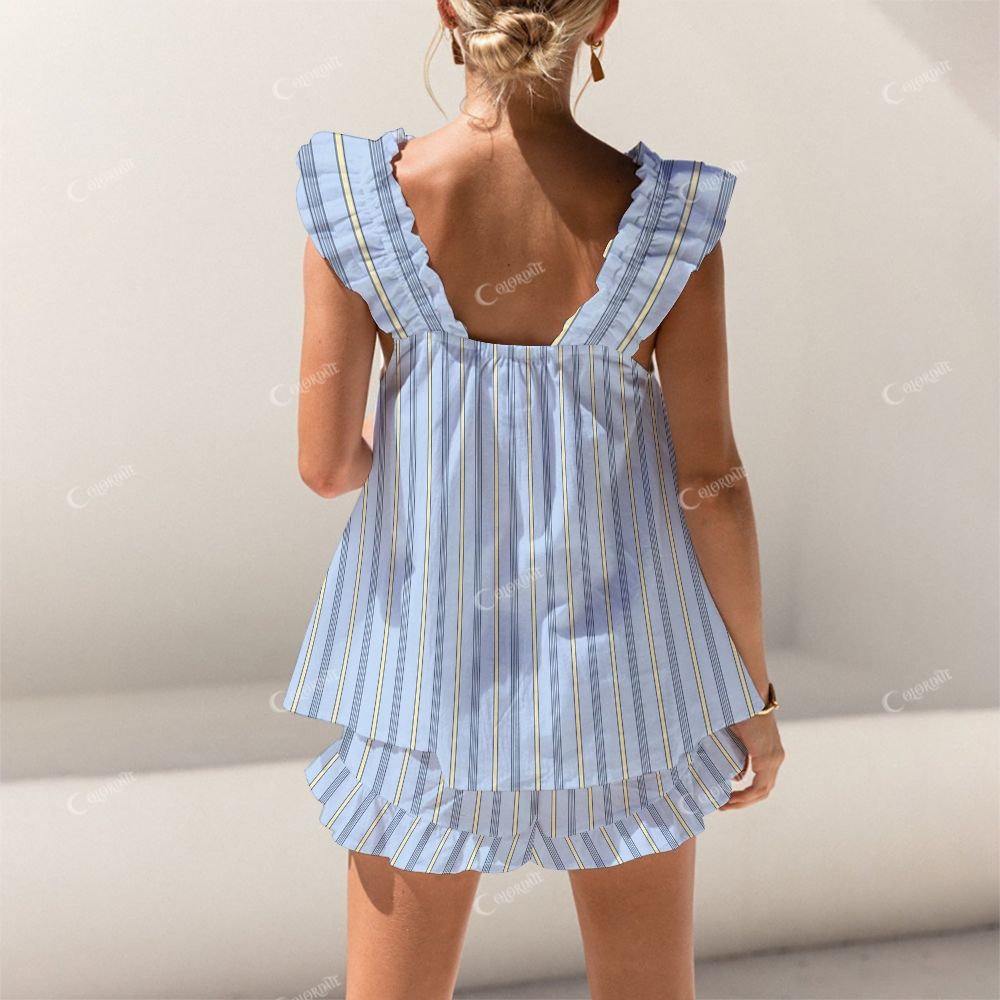 Colordate Coastal Slumber Striped Print Short Tank Top Shorts Pajama Set