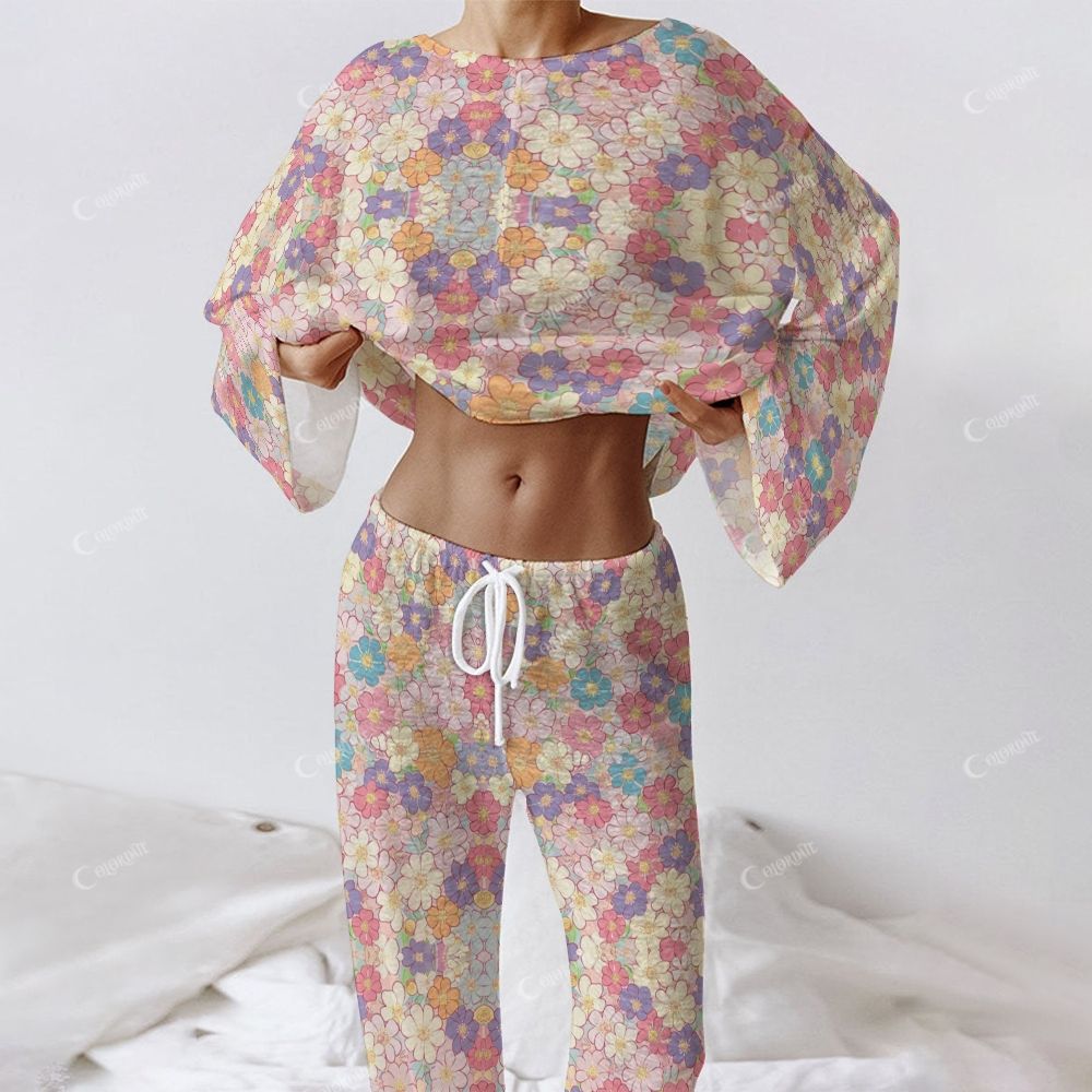 Women's Colorful Flower Long Sleeve Cotton Homewear Set