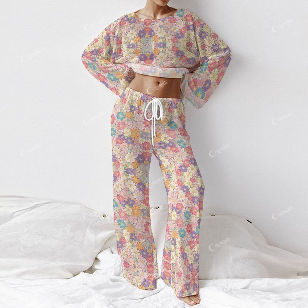 Women's Colorful Flower Long Sleeve Cotton Homewear Set
