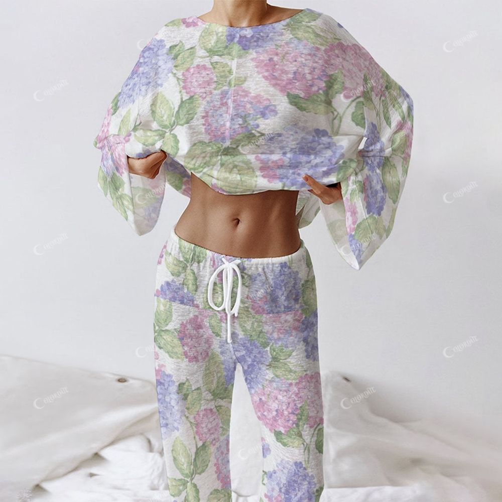 Women's Colorful Flowers Long Sleeve Cotton Homewear Set