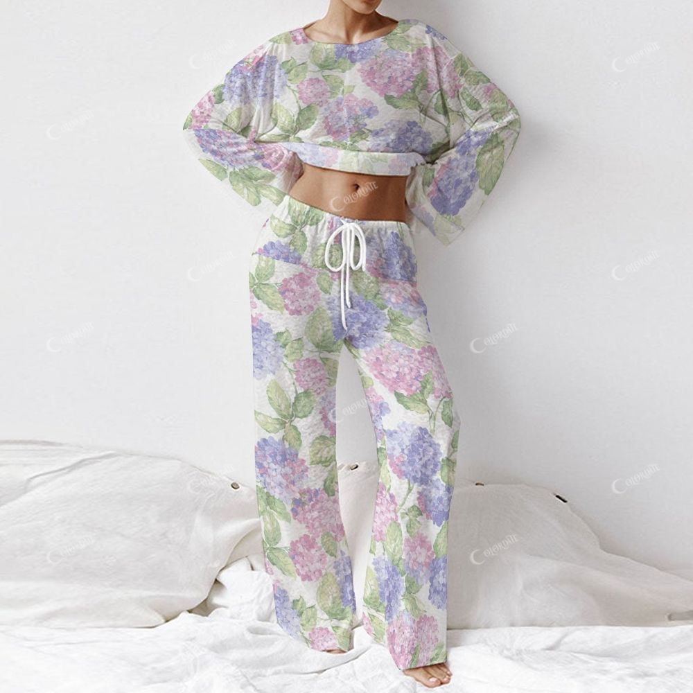 Women's Colorful Flowers Long Sleeve Cotton Homewear Set