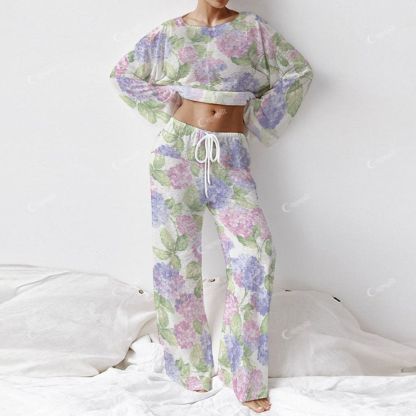 Women's Colorful Flowers Long Sleeve Cotton Homewear Set