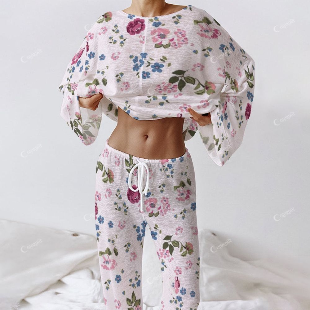 Women's Vintage Flower Colorful Long Sleeve Cotton Homewear Set