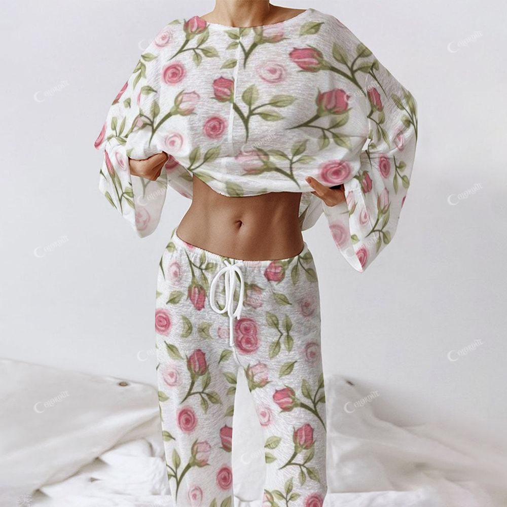 Women's FLower Art Long Sleeve Cotton Homewear Set