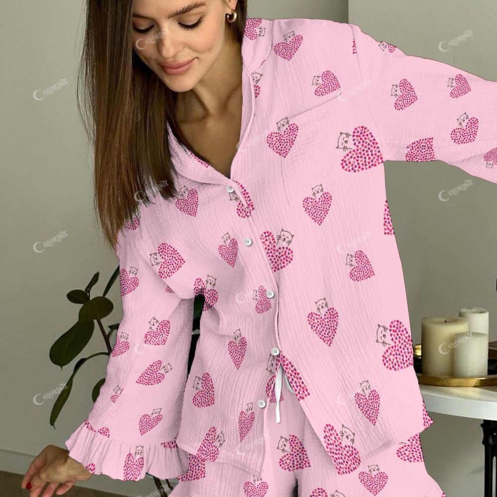 Colordate Women's Heart Vintage Printed Linen Cotton Suit