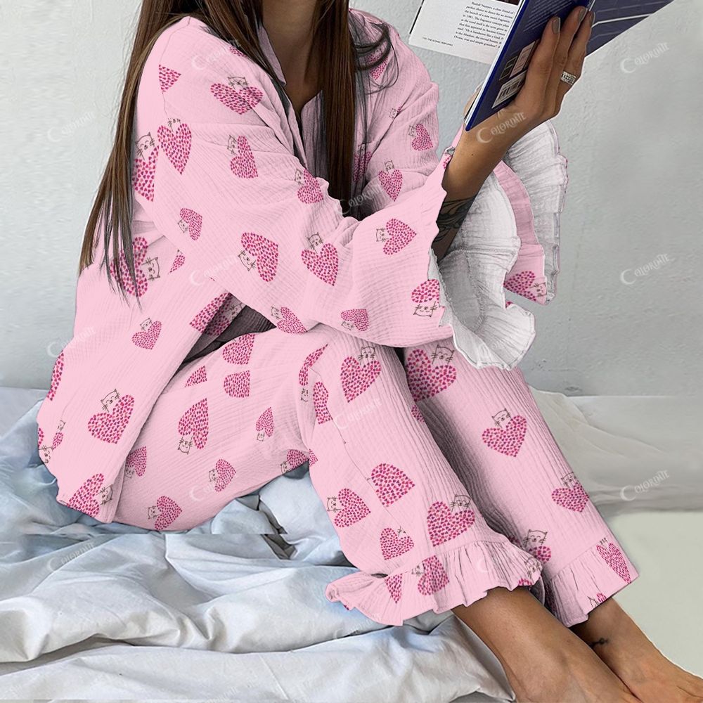 Colordate Women's Heart Vintage Printed Linen Cotton Suit