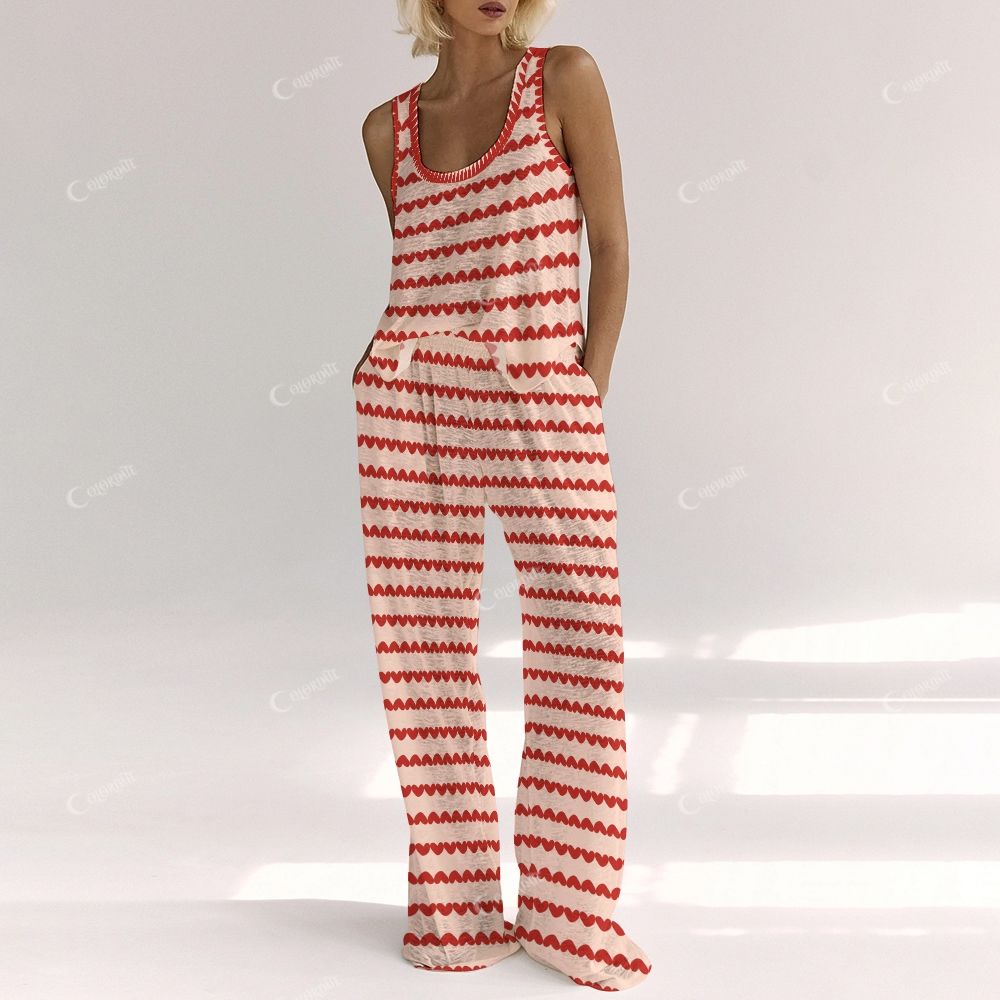 Colordate Women's Heart Print Vest and Pants Set