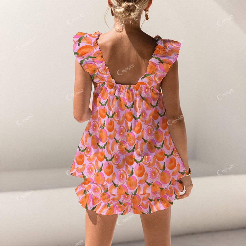 Colordate Sugar Grove Orange Print Short Tank Top Shorts Pajama Set