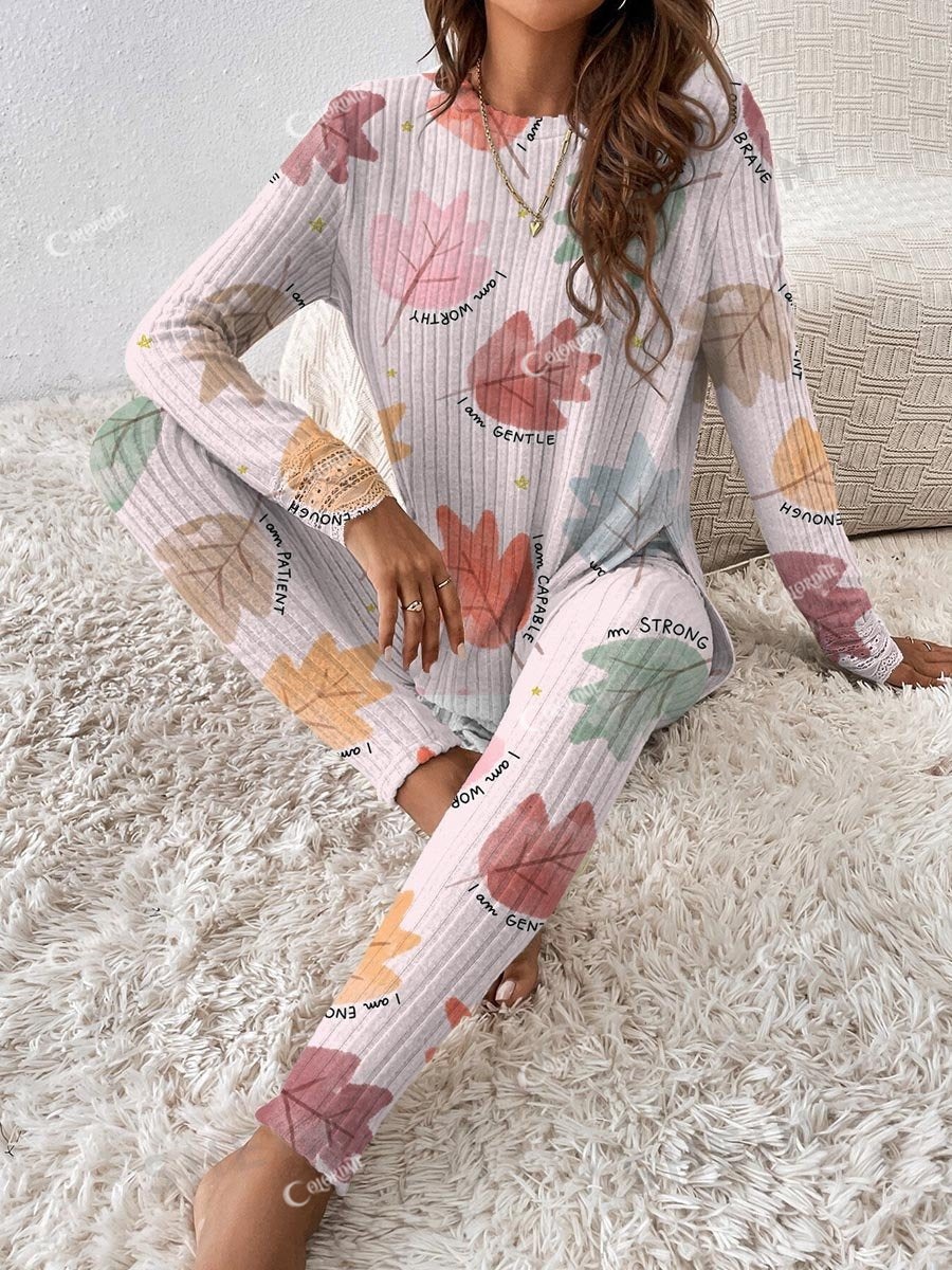Women's Colorful Maple Leaf, Self-Motivated Loungewear Set