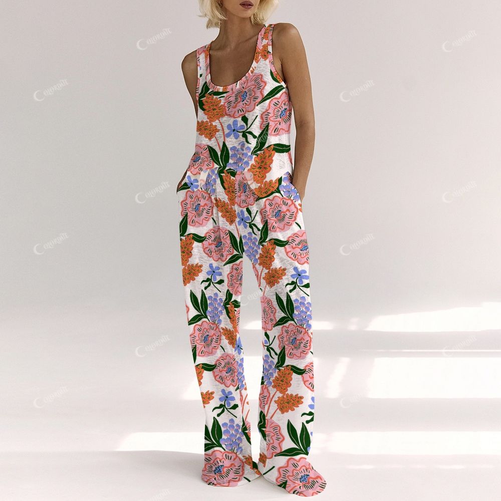 Colordate Women's Flower Print Vest and Pants Set