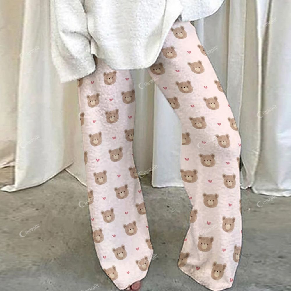 Colordate Bear Print Loungewear Set For Women