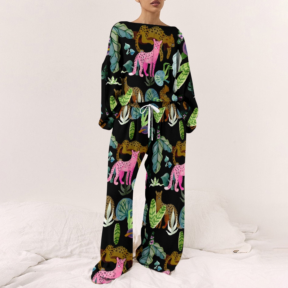 Women's Classic Leopard Floral Print Loungewear Set