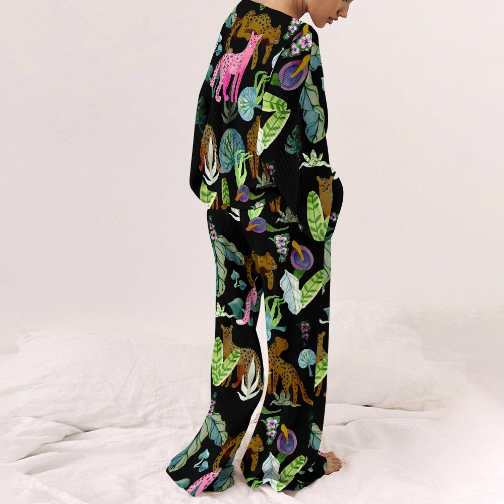 Women's Classic Leopard Floral Print Loungewear Set