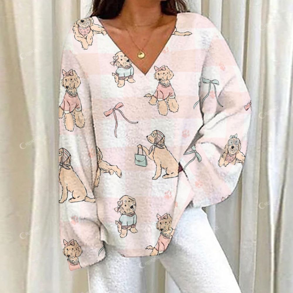 Colordate Puppy Print Loungewear Set For Women