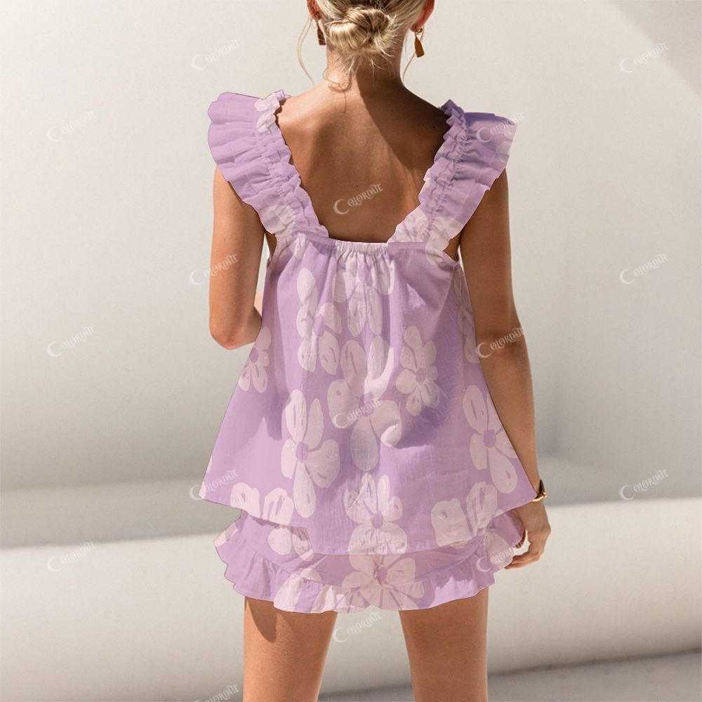 Bloomscape Short Tank Purple Elegant Flowers Top Shorts Pajama