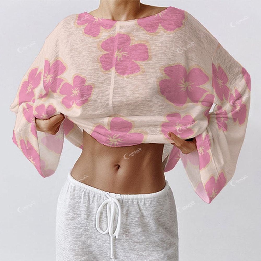 Tropical Veil Women's Pink Irregular Flowers Long Sleeve Cotton Homewear Set