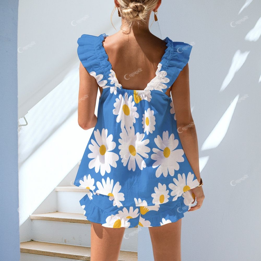 Petal Symphony Short Tank Blue Fresh Flowers Top Shorts Pajama Set