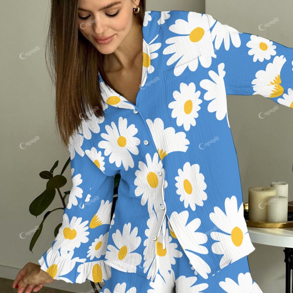 Petal Symphony Women's Fashion Daisy Vintage Printed Linen Cotton Suit