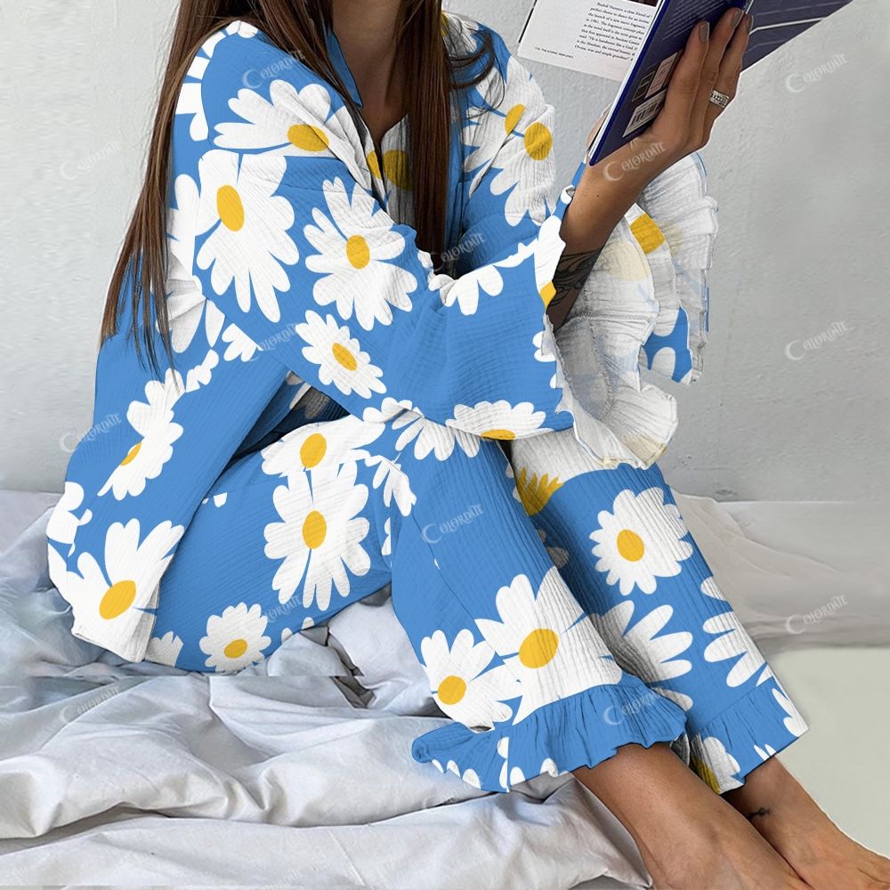 Petal Symphony Women's Fashion Daisy Vintage Printed Linen Cotton Suit