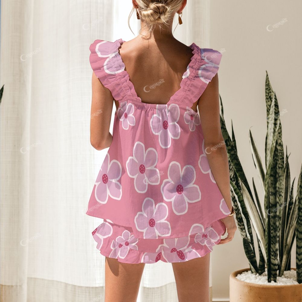Meadow Mist Short Tank Hand Drawn Flowers Top Shorts Pajama Set