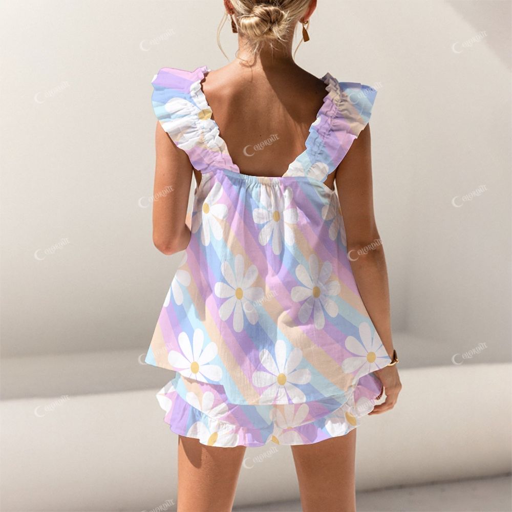 Prism Bloom Short Tank Rainbow Print Top Shorts Pajama Set