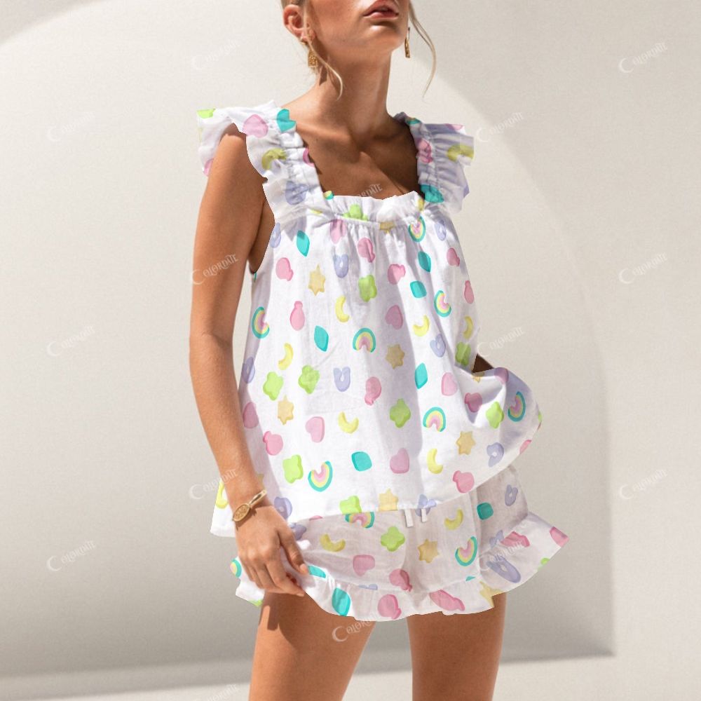 Sugar Cosmos Short Tank Retro Candy Print Top Shorts Pajama Set