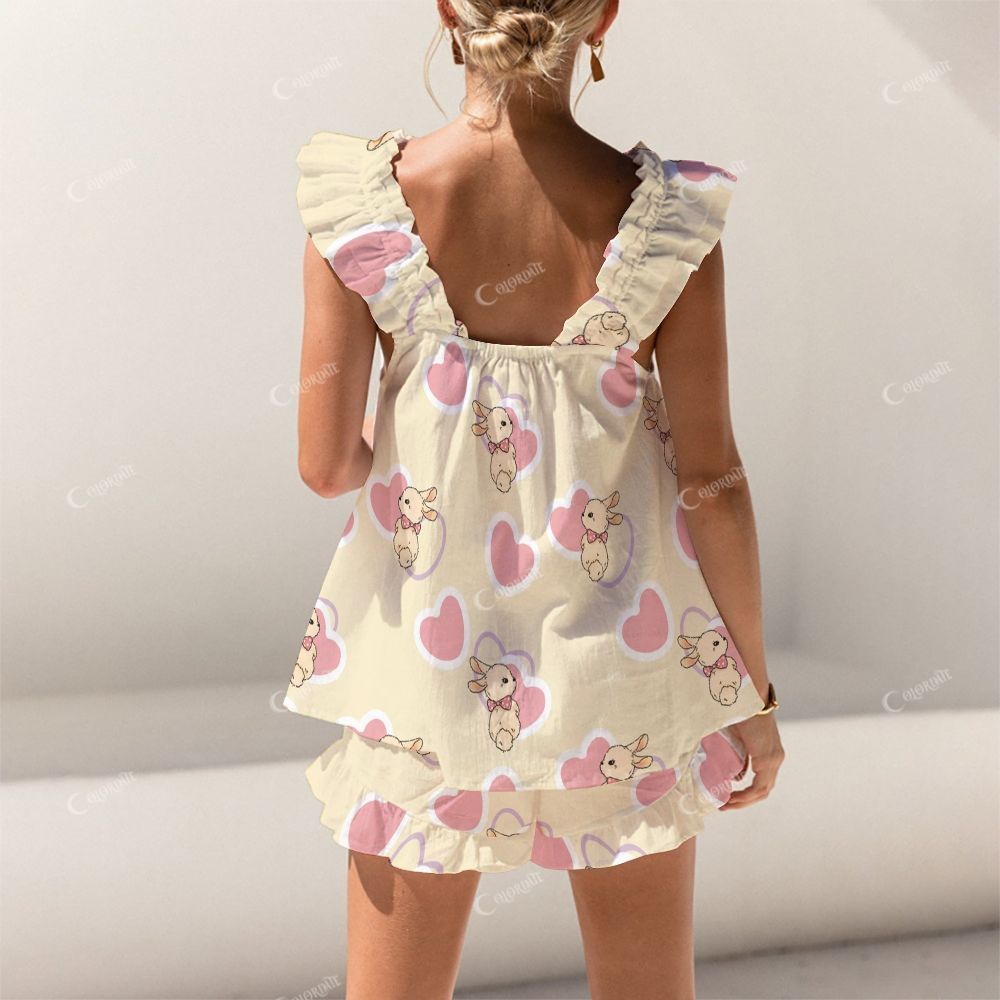 Colordate Heart And Rabbit Prints Short Tank Top Shorts Pajama Set