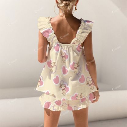 Colordate Heart And Rabbit Prints Short Tank Top Shorts Pajama Set