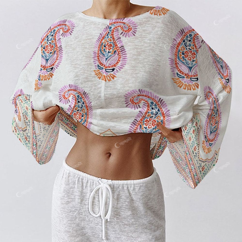 Colordate Women's Paisley Pattern Print Long Sleeve Cotton Homewear Set