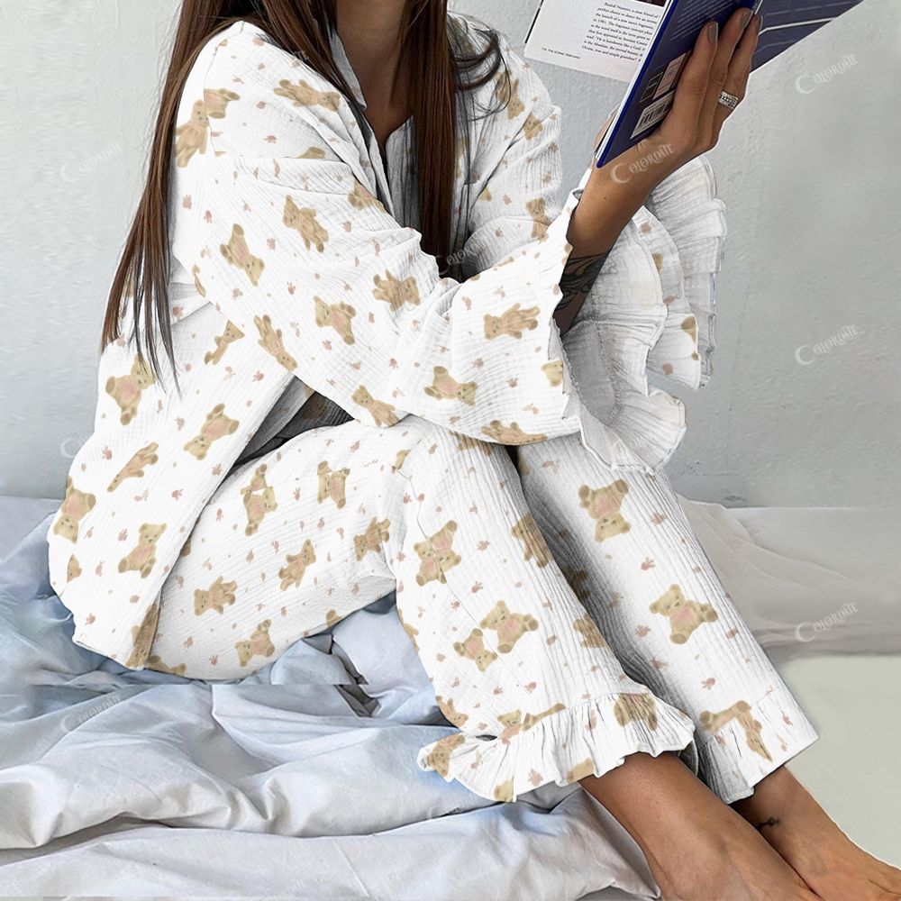 Moonbear Women's Vintage Fashion Bear Printed Linen Cotton Suit