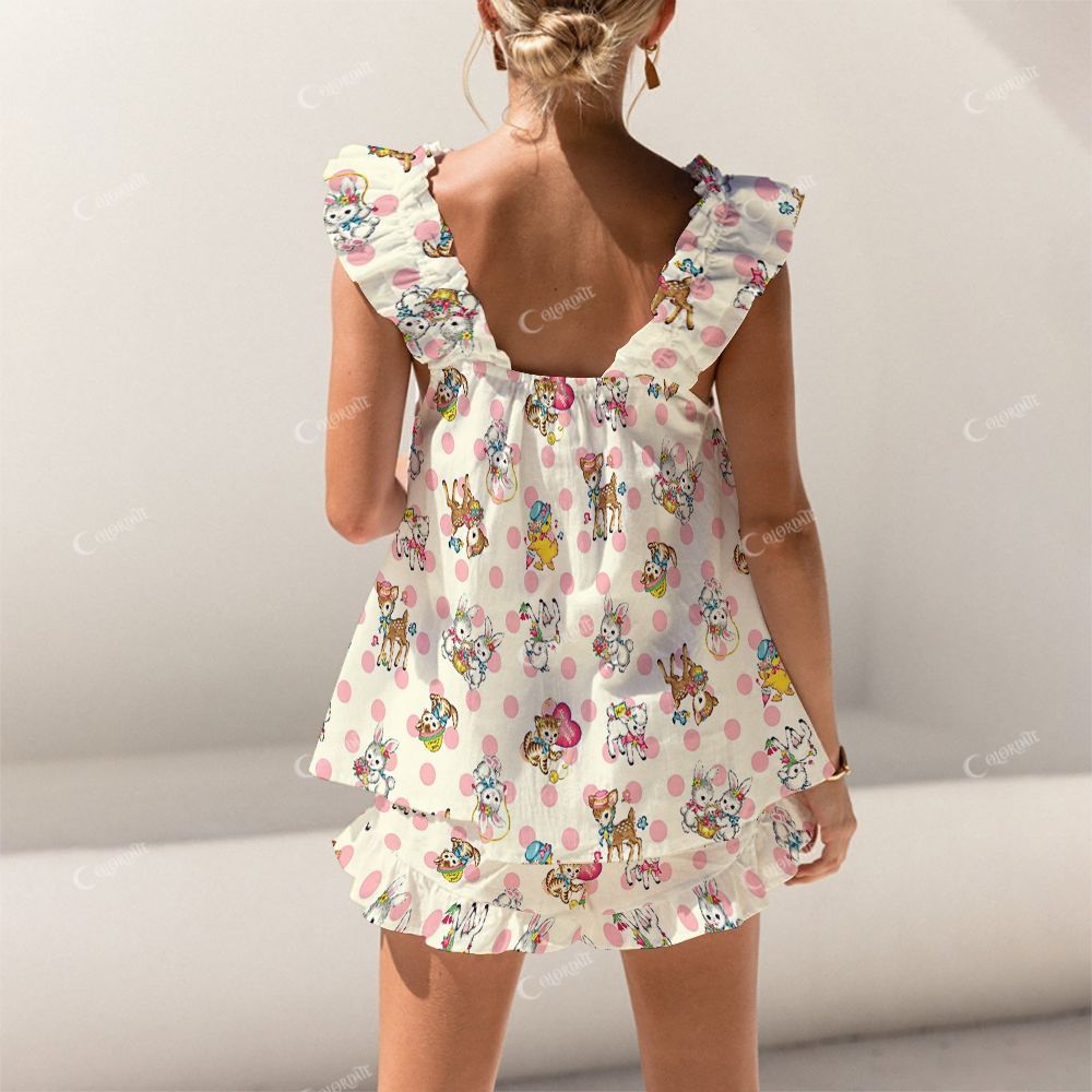 Colordate Nocturnal Carnival Small Animal Print Short Tank Top Shorts Pajama Set