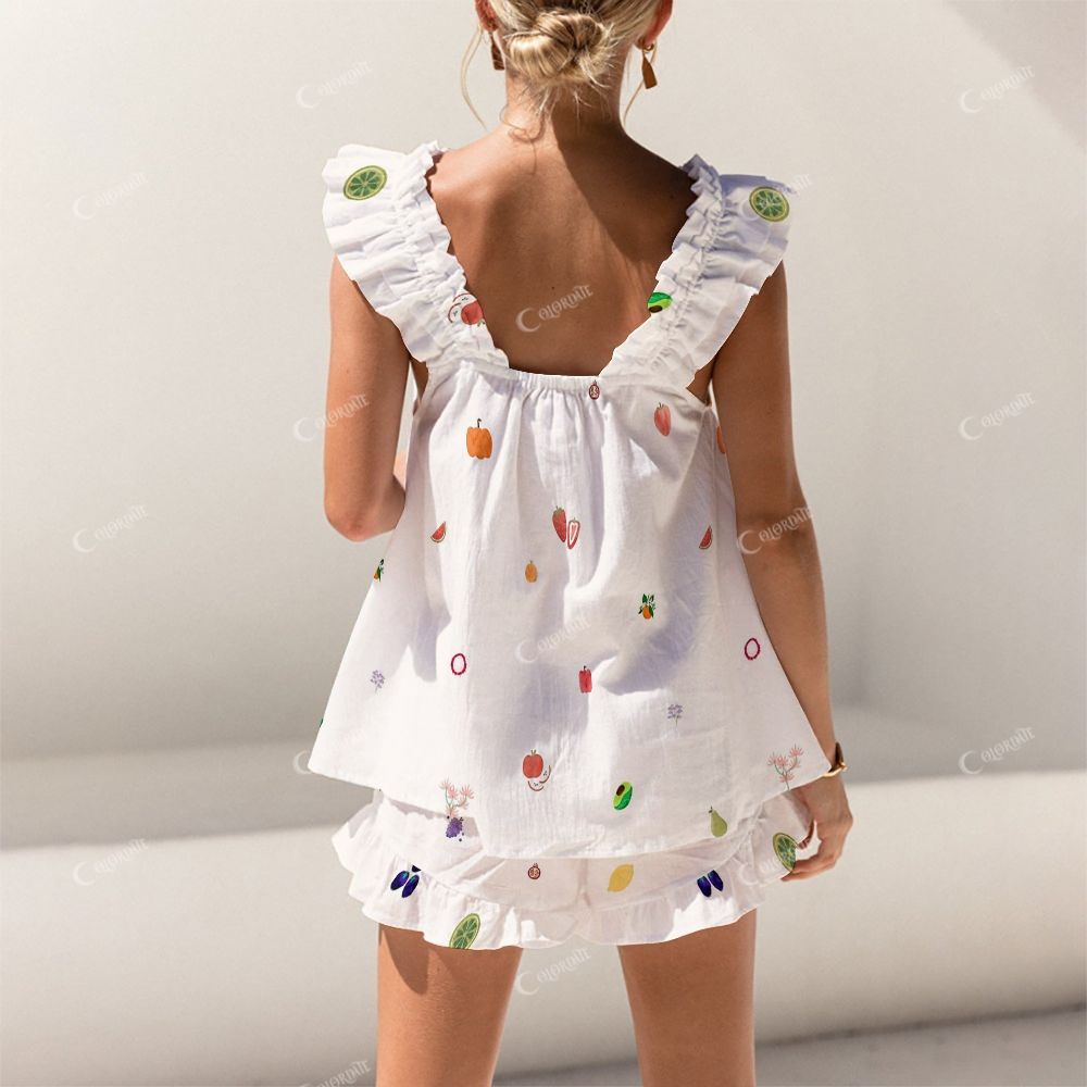 Colordate Fruit Print Short Tank Top Shorts Pajama Set