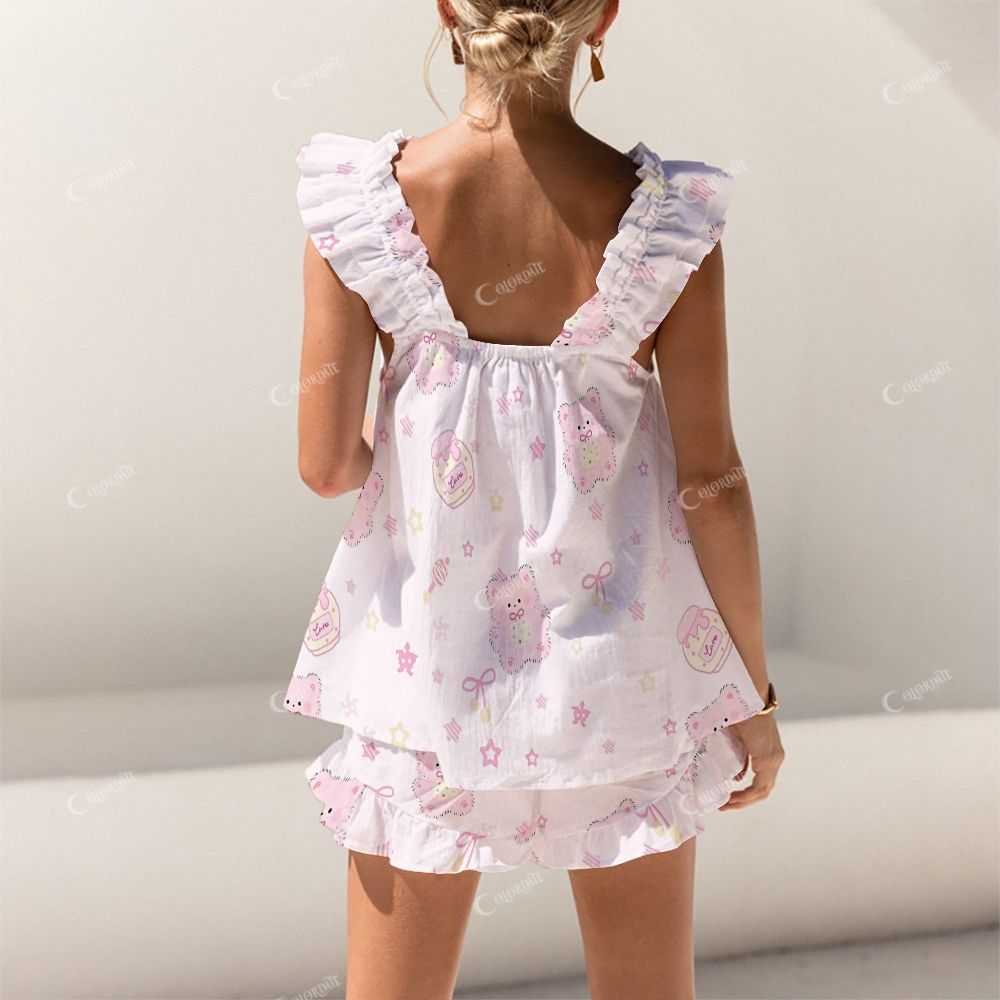Colordate Cute Print Short Tank Top Shorts Pajama Set