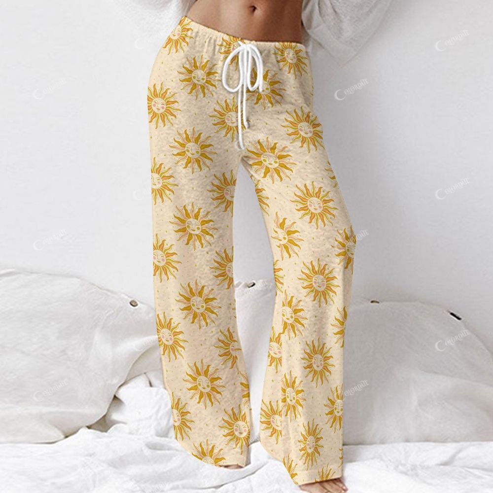 Colordate Women's Sun Print Long Sleeve Cotton Homewear Set