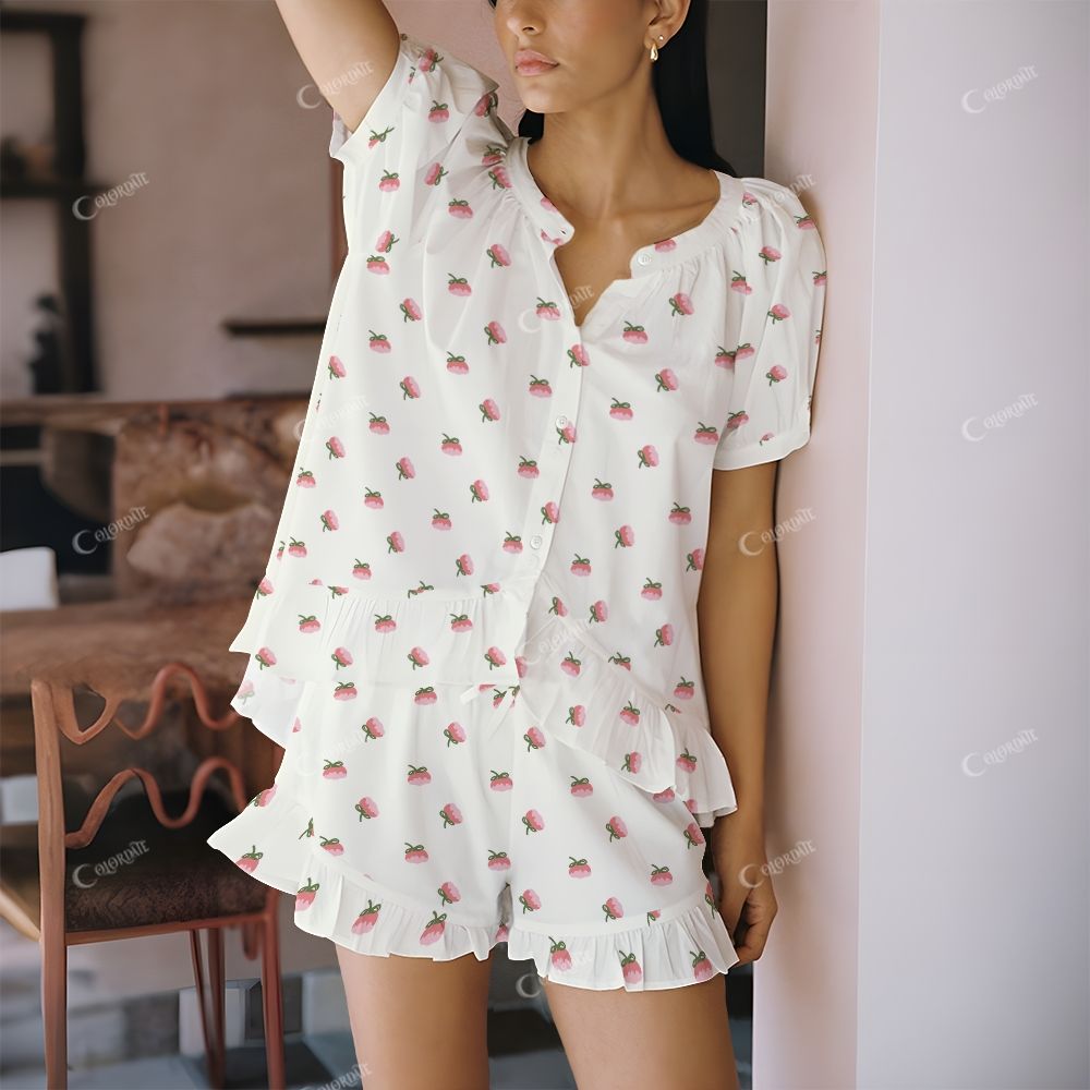 Colordate Petal Nocturne Pink Floral Print Short Pajama Set