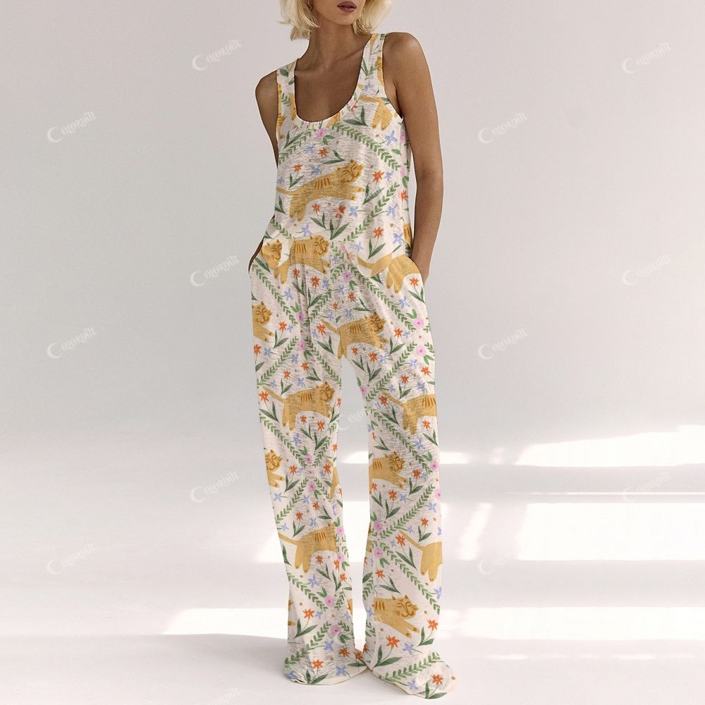 Colordate Women's Tiger Print Vest and Pants Set